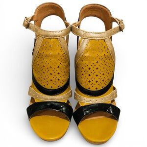 Lovely People Micky Strappy High Heel Sandals Shoes Yellow Black 7.5 Party